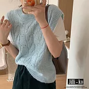 【Jilli~ko】疊穿坎肩韓系風圓領麻花紋理溫柔毛衣背心針織馬甲女 J11953  FREE 藍色